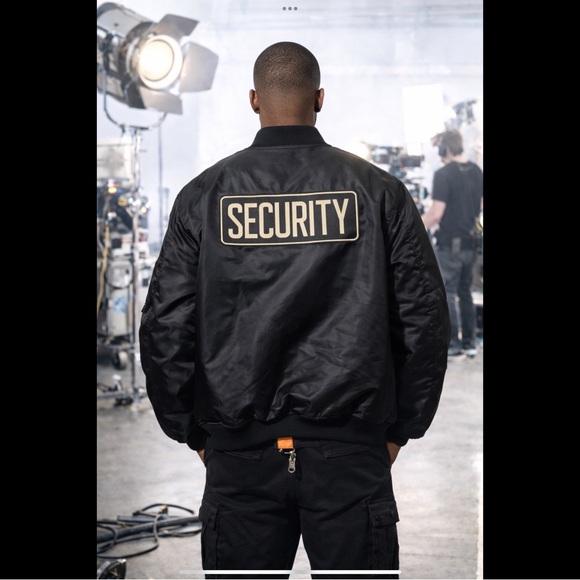 SECURITY Bomber Jacket XXL Black Orange Lined Film TV Wardrobe - Picture 3 of 16